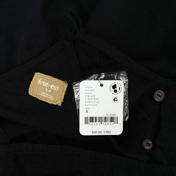Free People Free-Est Beachside Cotton-Linen Mini Dress Black Slip Beach S 281350 - Picture 9 of 9